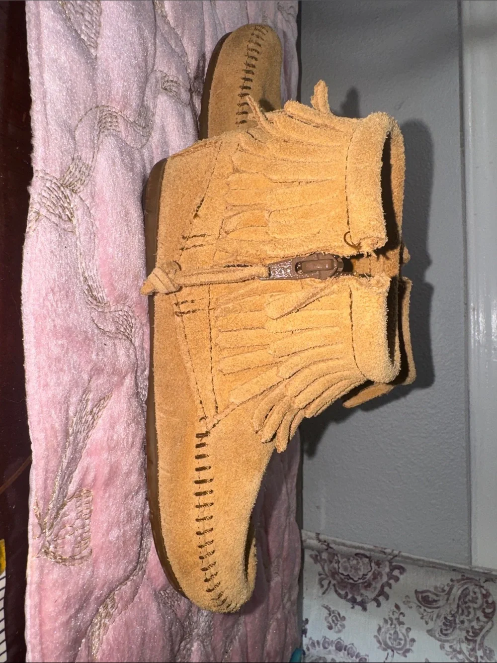 Minnetonka Kids Fringe Moccasin Boots - Tan